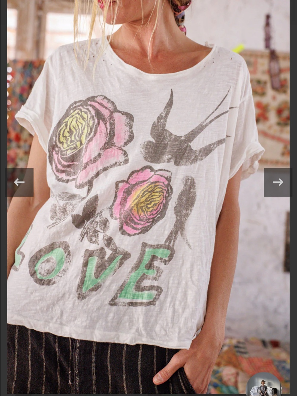 Magnolia Pearl White Tee with Pink & Yellow Floral 'LOVE' Graphic